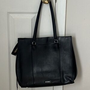 Rebecca Minkoff Black Soft Leather Work Tote Expandable Large Business Mom